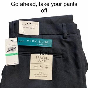 Perry & Ellis NWT Travel Lux Slim Fit Dark Grey Dress Pants 34x32